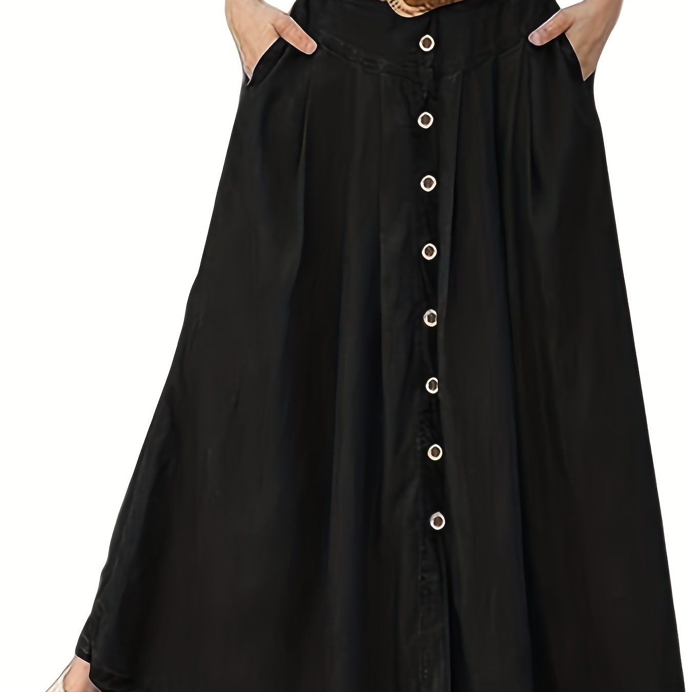Solid Button Up Maxi Skirt for Women