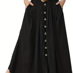 Solid Button Up Maxi Skirt for Women