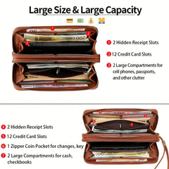 MIYIN RFID Blocking Zipper Wallet Vintage Brown Clutch with Wrist Strap