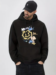 Cartoon Bear & Smile Face Print Hoodie for Men