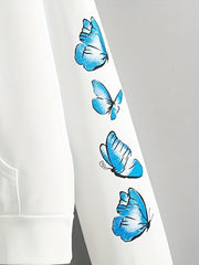 Butterfly & Letter Print Kangaroo Pocket Hoodie Women's Sweatshirt