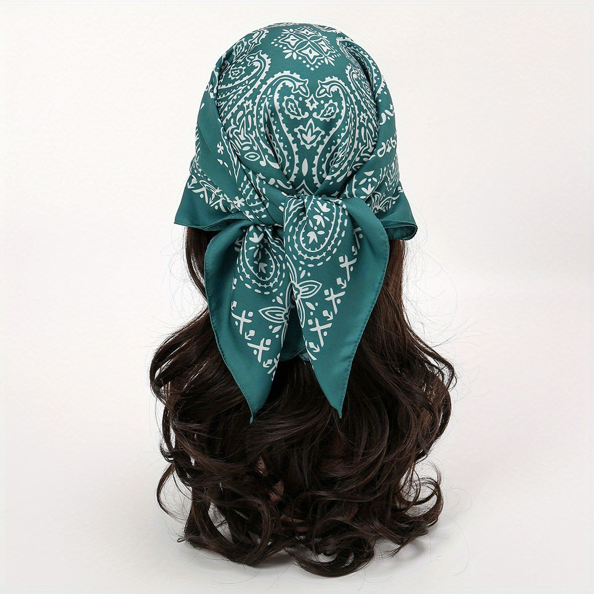 Green Paisley Print Bandana Satin Square Scarf Boho Shawl