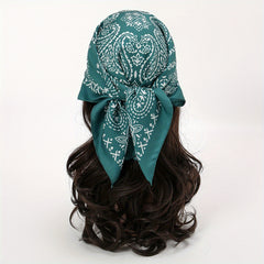 Green Paisley Print Bandana Satin Square Scarf Boho Shawl