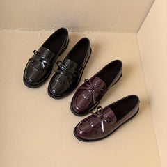 Women's Bowknot Flat Loafers Patent Leather Shoes