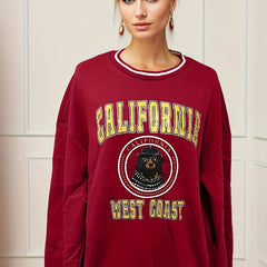 California Letter Print Sweatshirt Crew Neck Long Sleeve Casual Women's Top