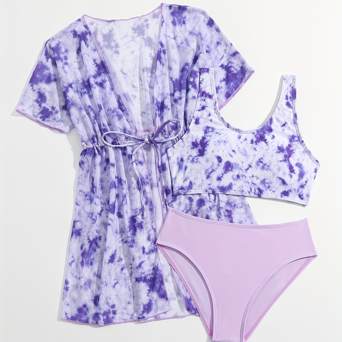 3pc Tie Dye Sleeveless Top & Shorts & Dress