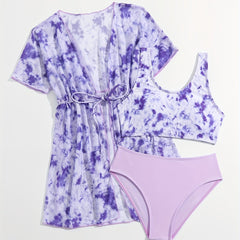 3pc Tie Dye Sleeveless Top & Shorts & Dress