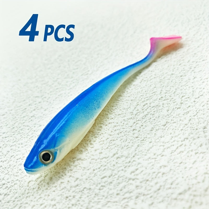 4pcs 3.1in T Tail Fishing Lures Soft Bionic Wobbler Floating Bait 0.16oz 4.5g