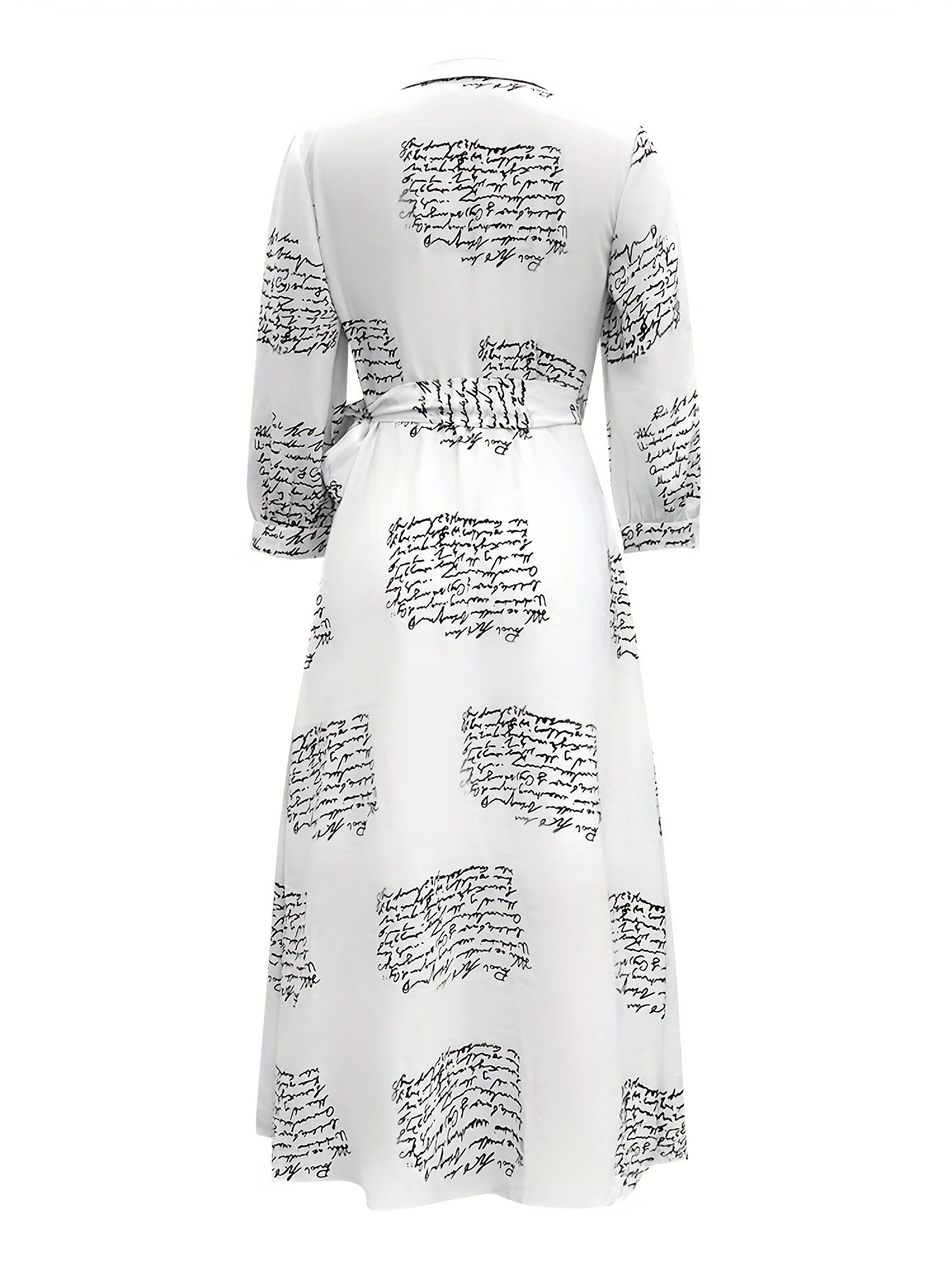 Letter Print Wrap Dress Casual V Neck 3 4 Sleeve Maxi Dress Women's Clothing