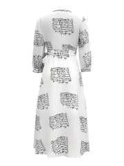 Letter Print Wrap Dress Casual V Neck 3 4 Sleeve Maxi Dress Women's Clothing