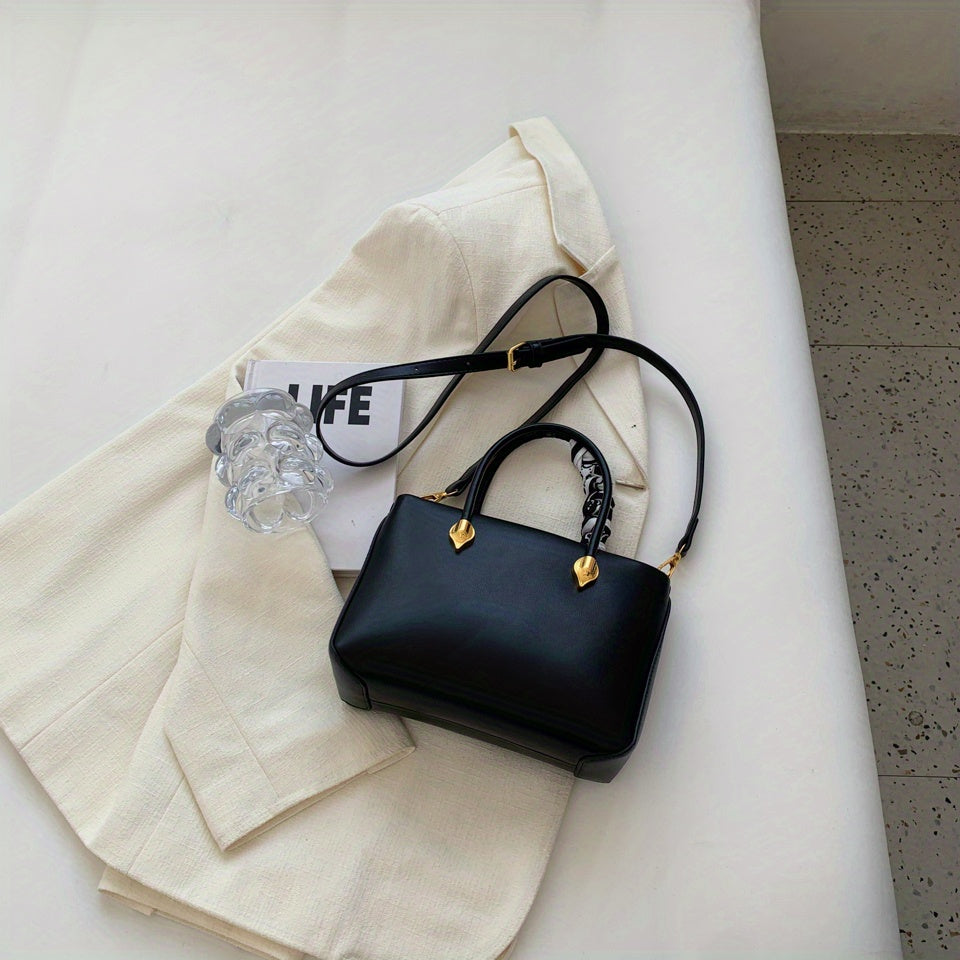 Minimalist Square Crossbody Bag Satchel Scarf Decor