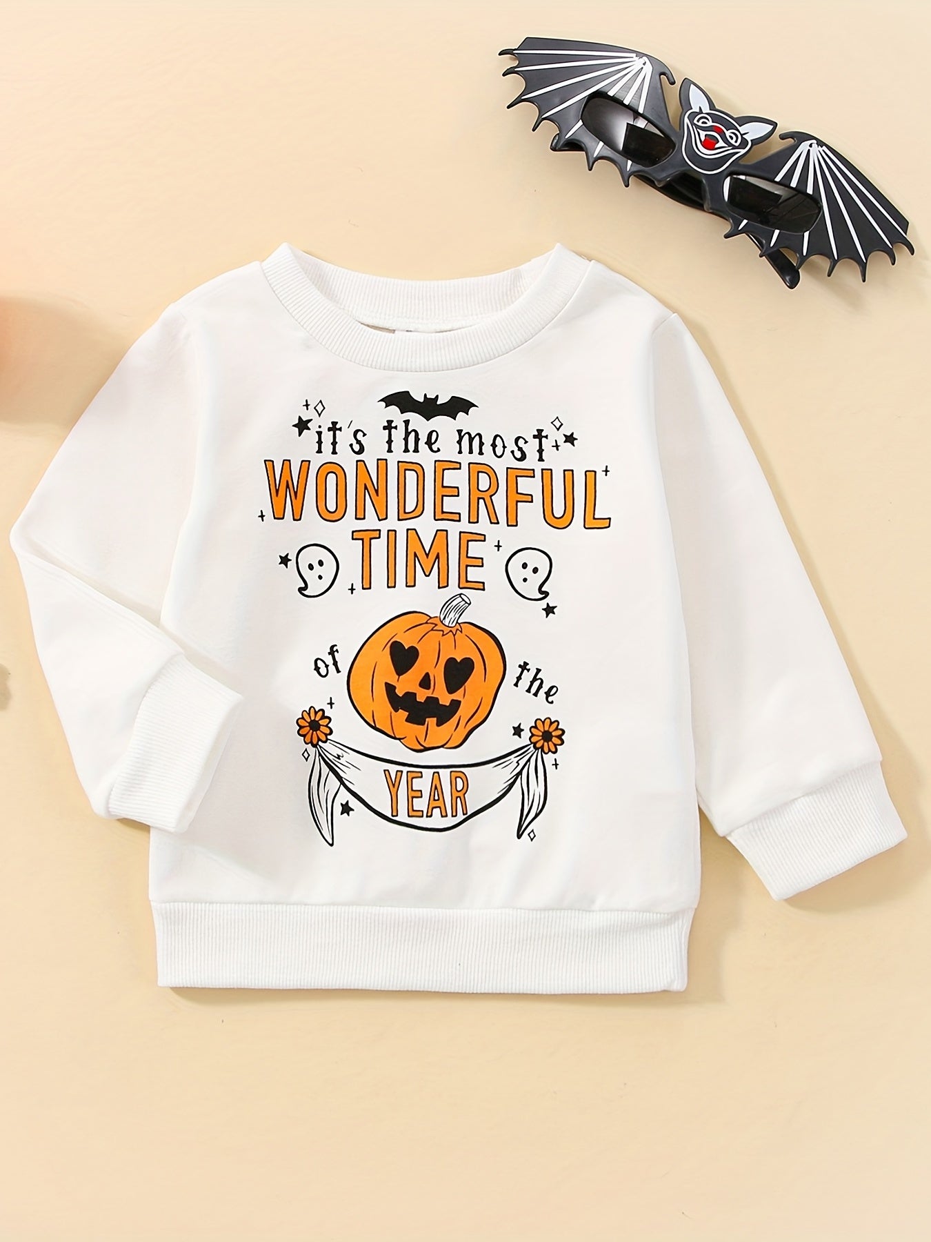 Baby's Halloween Letter Pumpkin Print Pullover Top