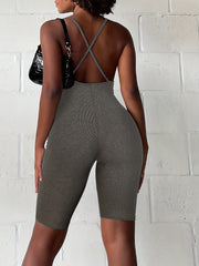 Sleeveless Plunging Solid Romper for Women