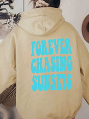 Sunset Print Hoodie Long Sleeve Drawstring Casual Sweatshirt Women