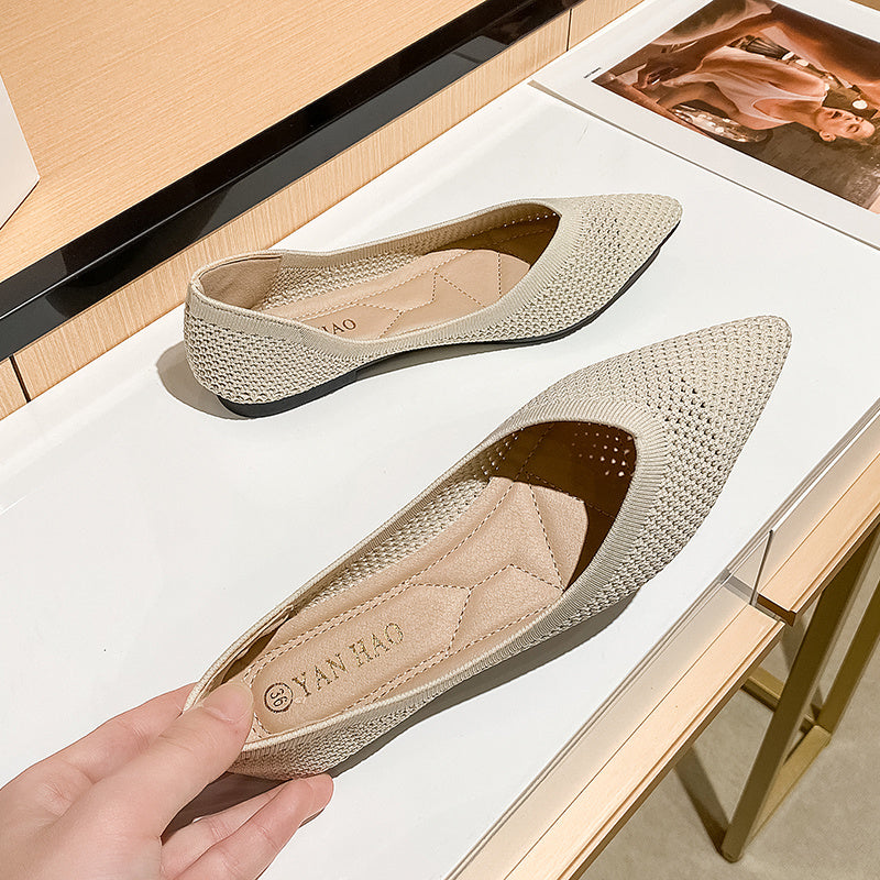 Women's Pointed Toe Flat Shoes Slip on Breathable Solid Anti Slip Casual Shoes