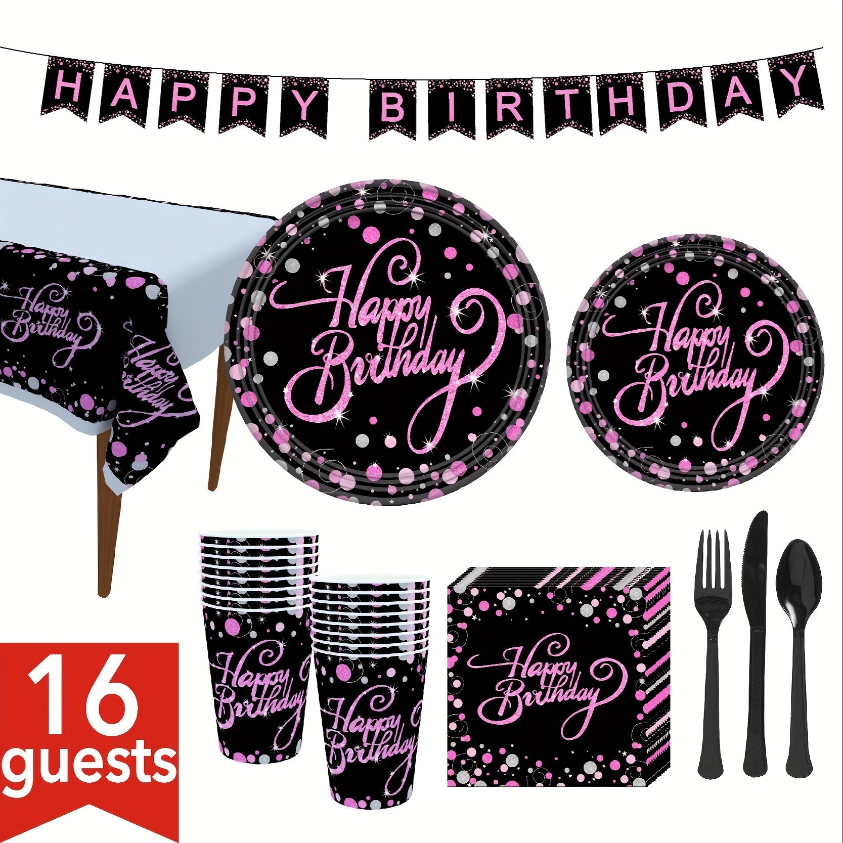 10pcs Pink Birthday Tableware Set Plates Cups Napkins Birthday Decorations