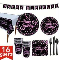 10pcs Pink Birthday Tableware Set Plates Cups Napkins Birthday Decorations