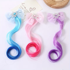 Snowflake Mesh Bow Curly Wig Hair Clips for Girls