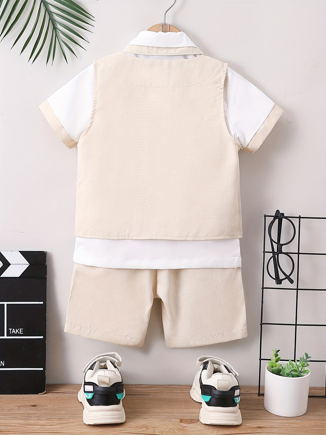 Boys Formal Gentleman Outfits Short Sleeve Shirt&Shorts&Vest Kids Clothing Set