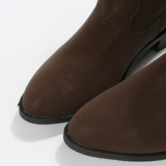 Women's V Cut Mid Calf Boots Slip On Block Heel Cowgirl Boots