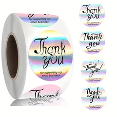 500 Pcs Rainbow Laser Thank You Stickers 2.54 cm Seal Label Packaging Supplies