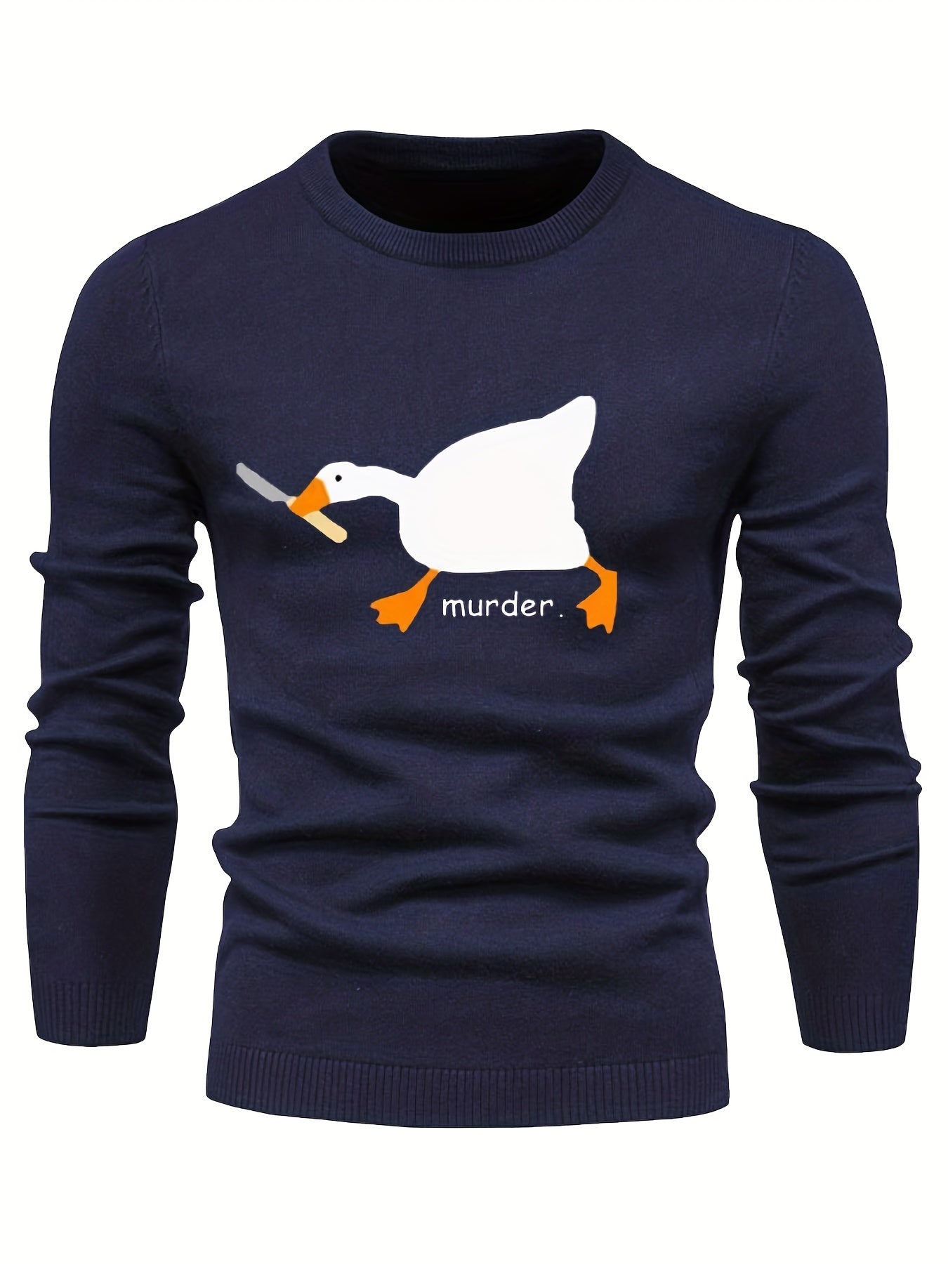 Duck Print Knit Sweater Men's Casual Warm Crew Neck Pullover