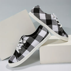 Women's Colorblock Plaid Slip On Low Round Toe Canvas Shoes
