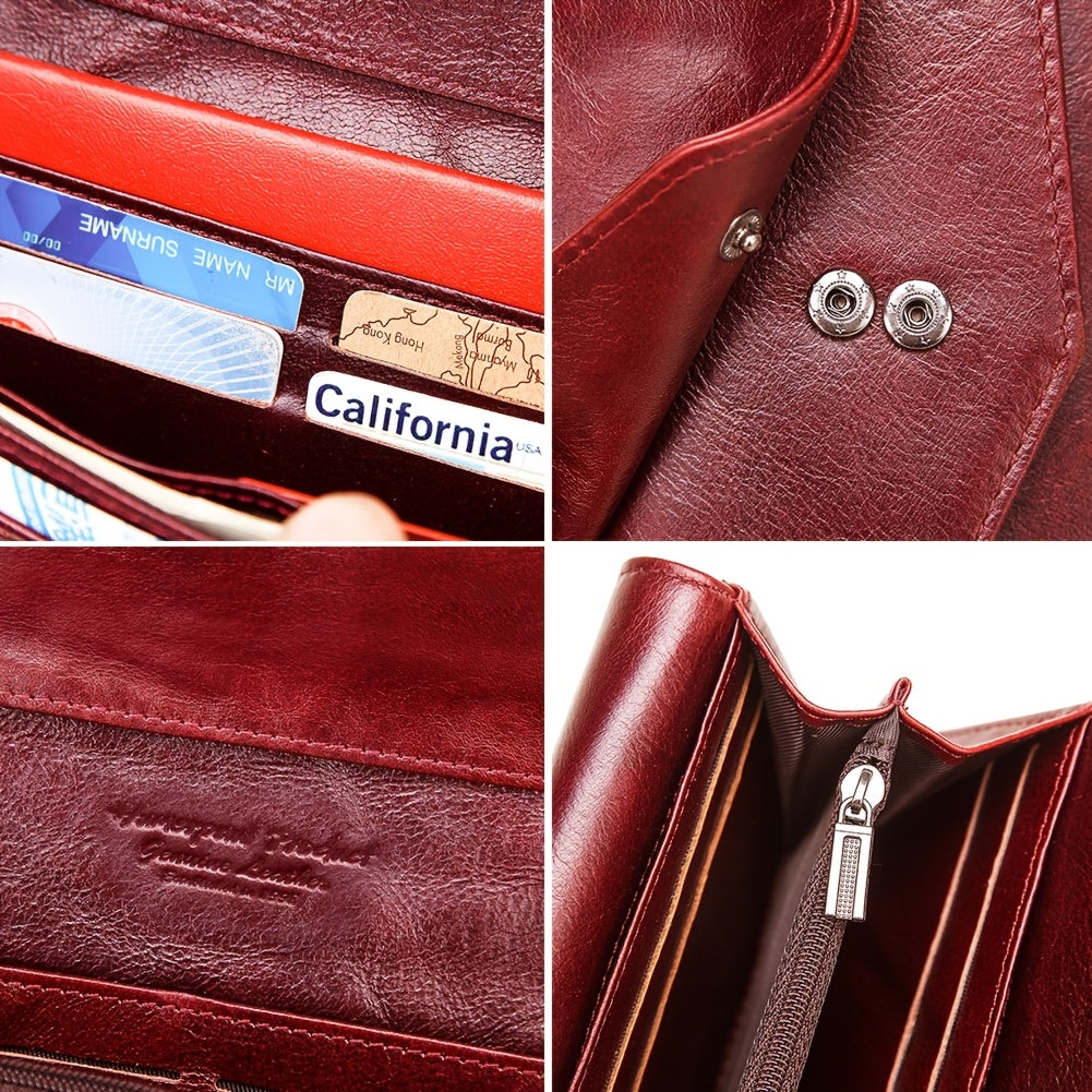 HUMERPAUL Women's Leather Wallet Envelope Clutch RFID Snap Closure