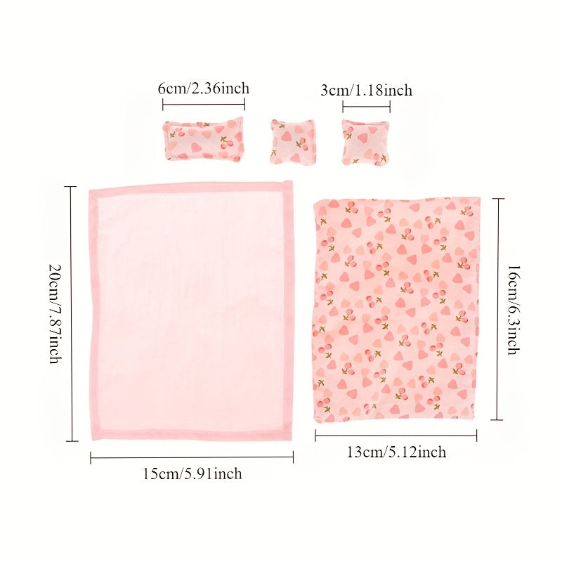 5pcs Dollhouse Bedding Set Quilt Sheets Pillow Covers & Pillows DIY Decor