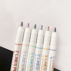 6pcs Double Line Stereo Gel Pens, Colorful Ink, Smooth Writing