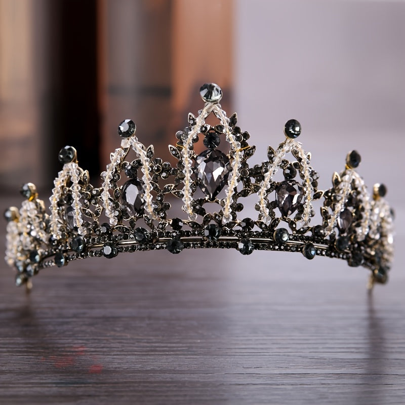 Silver Rhinestone Tiara Bridal Wedding Crystal Crown Bead Princess Tiara
