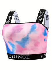 Sporty Tie Dye Letter Tape Plus Size Bra