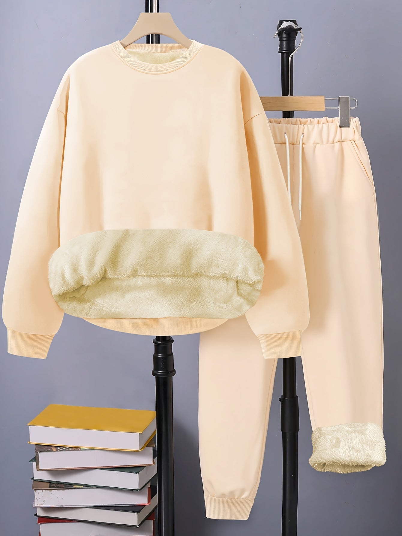 Casual Outfits Set Women's Plus Solid Long Sleeve Top & Pants Set