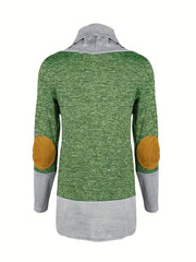 Block Turtle Neck Top Long Sleeve Casual Fall Spring Women's Top