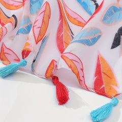 Colorful Leaf Print Scarf Tassel Shawl Women Windproof Warm Head Wrap