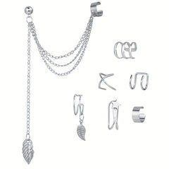 7pcs Iron Leaf Tassel Earring Clip Set