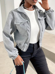 Zip Up Solid Jacket Long Sleeve Outerwear