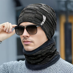 Men's Winter Knitted Woolen Hat & Warm Scarf Set