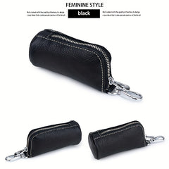 Cowhide Zipper Key Case Key Organizer Wallet Car Keychain Keyring