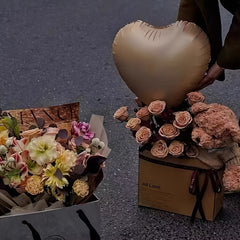 5pcs Bear English Huggie Bag Cappuccino Flower Bouquet Packaging Bag