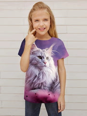 Kitty Graphic Short Sleeve T shirt For Girls - Summer Gift