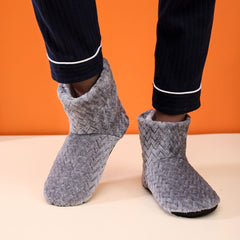 Men's Fleece Home Boots Wave Pattern Indoor Slippers Winter