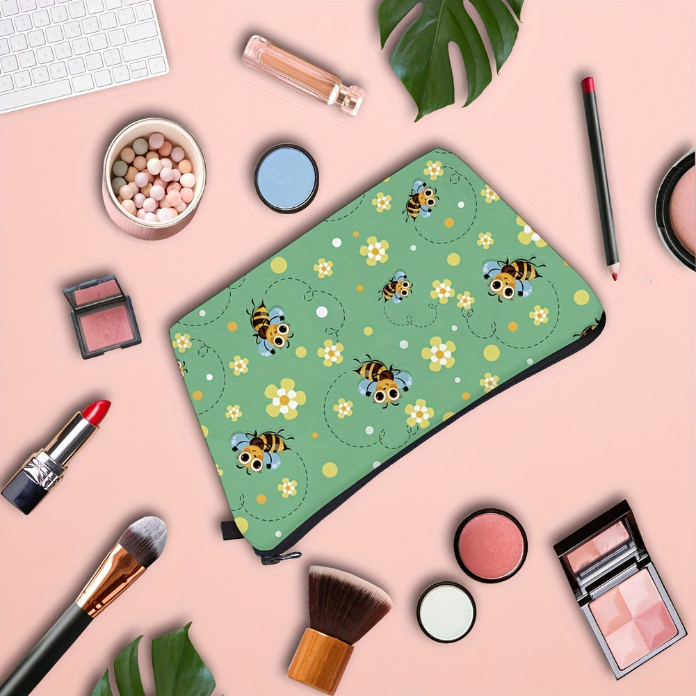 Flower Bee Print Cosmetic Bag for Women