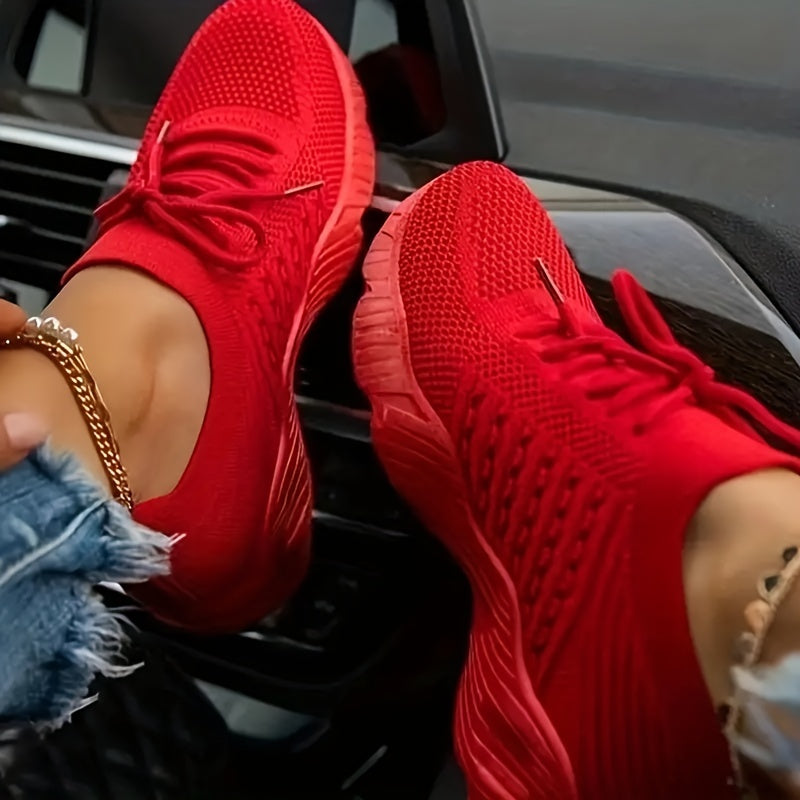 Women's Knit Sports Shoes Solid Lace Up Low Top Running Shoes