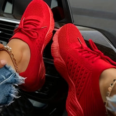 Women's Knit Sports Shoes Solid Lace Up Low Top Running Shoes