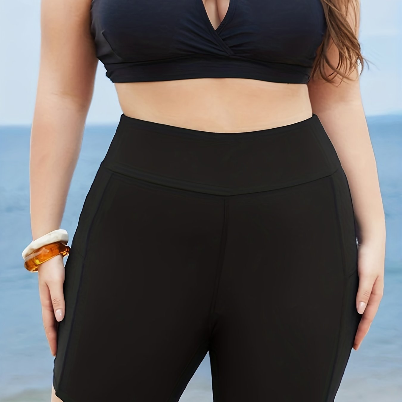 Modest Tankini Set Solid Bra & Shorts Swimsuit