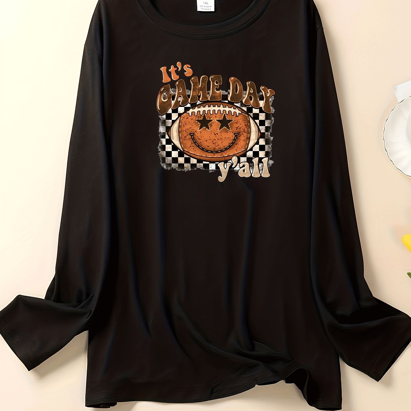 Checkered & Rugby Print Long Sleeve Lounge Top