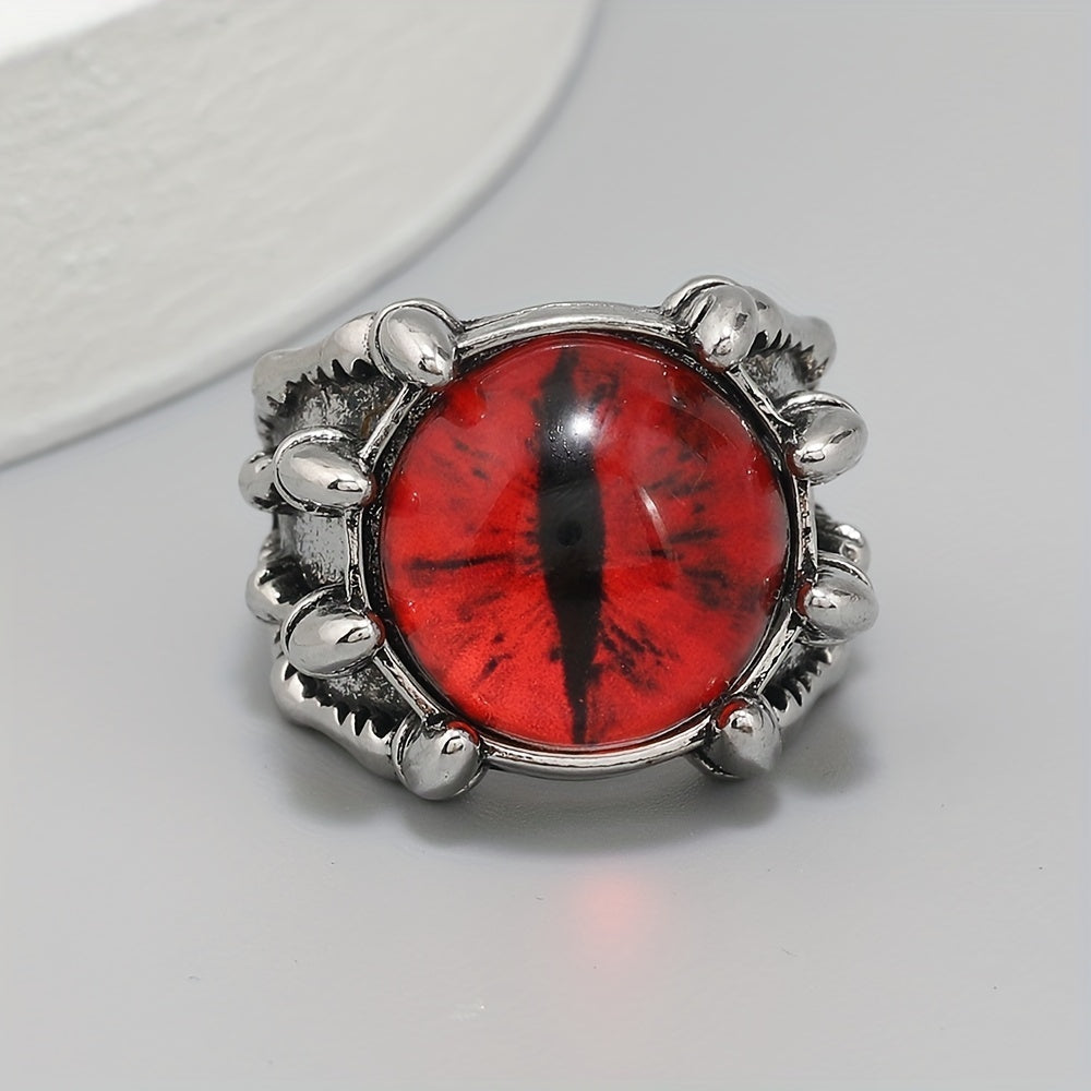 Retro Funky Dragon Eye Silver Ring Vintage Accessory