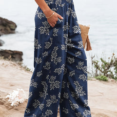 Women's Plus Floral Print Shirred Waist Wide Leg Trousers