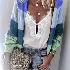 Colorblock Long Sleeve Open Front Cardigan
